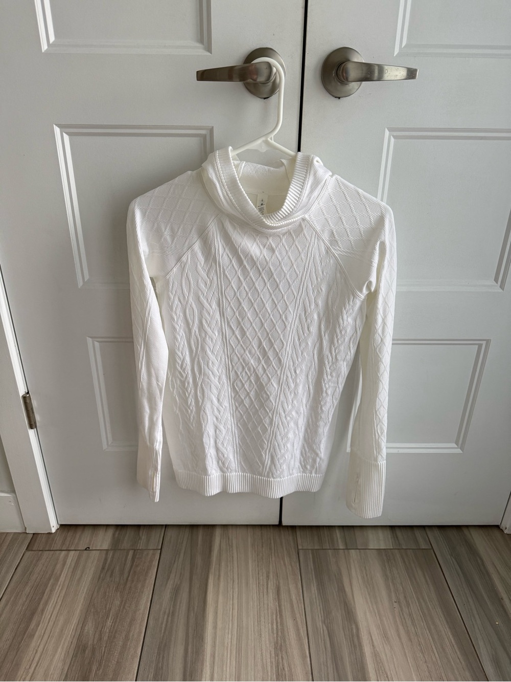 lululemon athletica White Cable-Pattern Funnel Neck Long Sleeve Top
